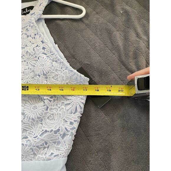 Lulus Sz Small Lover's Game Baby Blue Lace Chiffon Halter Skater Dress - Picture 12 of 16